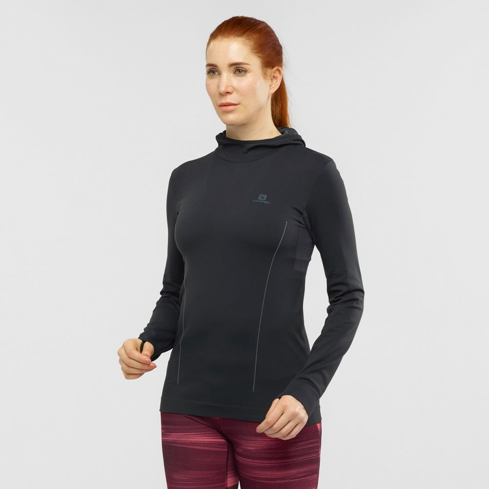 Vestes Imperméables Salomon Femme Noir - Salomon ESSENTIAL SEAMLESS - France (9471-VXFMK)